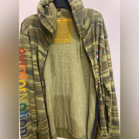 AVIATOR NATION Zip front Hoodie Size XXL Army print with multi color logo - Picture 4 of 5